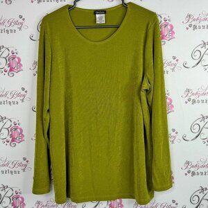 Kim & co long sleeve slinky green retro Olive Long Sleeve Blouse